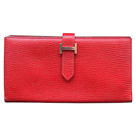 Portafoglio Hermès Bearn Rosso in Pelle