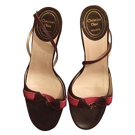 Christian Dior Leather Sandals Brown Fuchsia Lizard Print