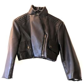 Carven Cropped Leather Jacket Black