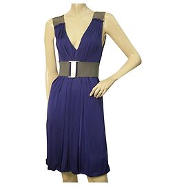 Philosophy di Alberta Ferretti Vestido sin mangas con escote en V drapeado con cinturón azul 42