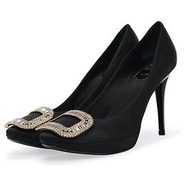 Zapatos de salón con hebilla Limelight de satén negro de Roger Vivier Tamaño 37