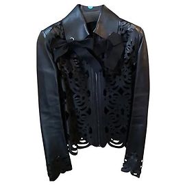 Fendi Blumenmuster Biker Lederjacke Größe L