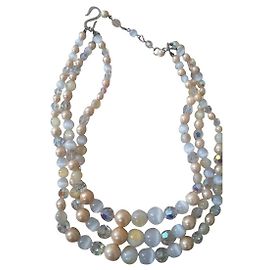 Collana Choker Christian Dior 3 Fili di Perle di Vetro e Swarovski