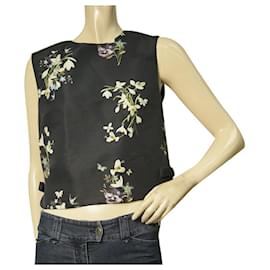 Ted Baker Ärmelloses Crop-Top aus Polyester mit Blumenmuster auf der Rückseite, blau, Größe 2