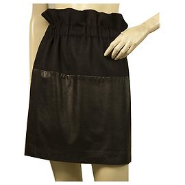 Thakoon Minirock aus schwarzem Lammleder und Angorawolle mit Papierbund 4