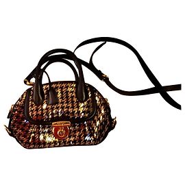 Salvatore Ferragamo Fiamma Convertible Satchel Paillettes Mini Nero Oro