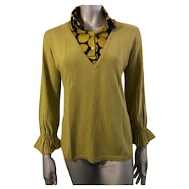 Haut à manches longues Moschino Cheap And Chic Vert Olive Soie Coton