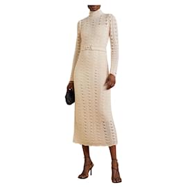 Robe midi Concert en laine mérinos crochetée rose Zimmermann
