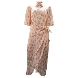 Autre Marque Vestido midi cruzado con estampado floral Les Rêveries en seda blanca