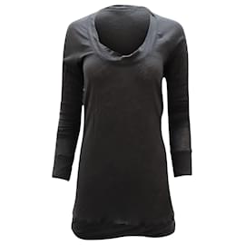 Donna Karan Top mit U-Ausschnitt und langen Ärmeln aus dunkelgrauer Wolle