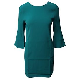 Vestido recto con mangas tulipán en viscosa verde de Sandro Paris