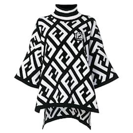 Fendi Oversize-Pullover Poncho FF-Logo schwarz weiß