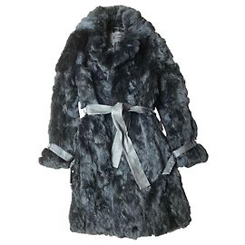 Autre Marque Mantel aus schwarzem Kaninchenfell und Leder Größe 36