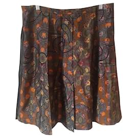 Louis Vuitton Falda Midi de Seda con Volantes Flores Estampado Japonés 42