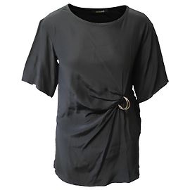 Roberto Cavalli Buckle Detail Blouse in Black Silk