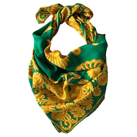 Fular Lanvin de seda verde esmeralda motivos dorados