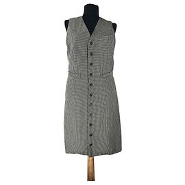 Ralph Lauren Hahnentritt Kleid Grau Wolle und Viskose