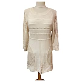 Chloé Vestido de renda e algodão creme 36