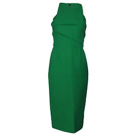 Roland Mouret Abserley Ärmelloses Midikleid mit Waffelmuster aus grüner Baumwolle