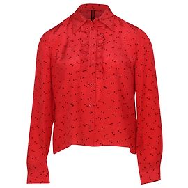 Miu Miu Blusa de bolinhas com babados em seda vermelha