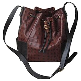 Rodo Bucket Bag aus bedrucktem Leder Kaiman-Stil Schwarz