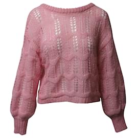 Autre Marque Love Shack Fancy Vyoma Zopfstrickoberteil aus rosafarbener Alpakawolle