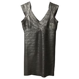 Minivestido Herve Leger Criss Cross Foil em seda artificial prata
