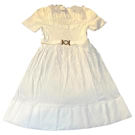 Vestido Versace Blanco de Viscosa y Nylon con Cinturón Dorado