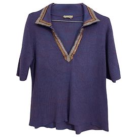 Bottega Veneta Lila Kurzripp-Strickoberteil mit Schlangenhaut-Kragen