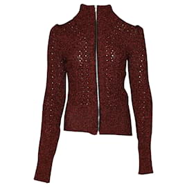 Isabel Marant Daley Pullover mit Zopfmuster und Reißverschluss aus burgunderrotem Polyamid