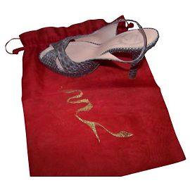 Rene Caovilla Python Sandalen mit Plateau Beige