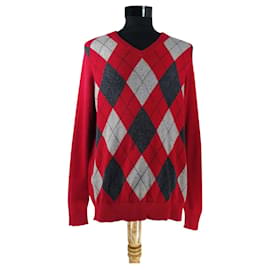 Apt. 9 Kaschmir Pullover mit V-Ausschnitt Rauten Rot - Autre Marque
