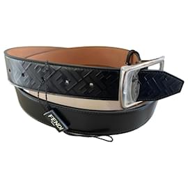 Nuova cintura fendi in pelle nera e argento 110cm - Fendi