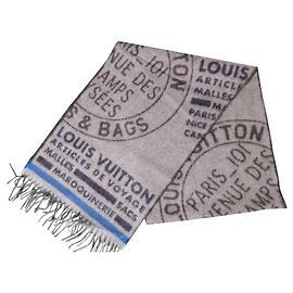 Autre Marque Sciarpa Louis Vuitton Grigia Blu Cachemire Lana