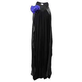 Lanvin Flower Applique Vestido de Noite em seda preta