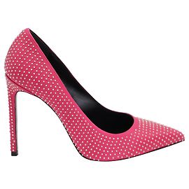 Décolleté Saint Laurent a punta con borchie in pelle rosa
