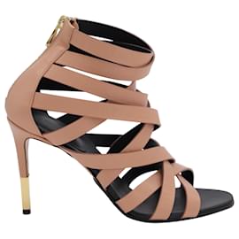 Balmain Charlotte 95 Sandali in pelle rosa con logo goffrato