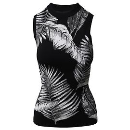 Top sin mangas de jacquard con estampado hawaiano en rayón negro de T by Alexander Wang