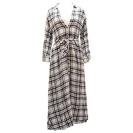 Vestido Maxi manga longa xadrez com decote em V Theory em viscose branca