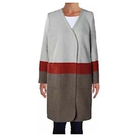 Abrigo Tory Burch de mezcla de lana color block con rayas gris marrón naranja