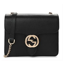 Borsa a mano Gucci Interlocking GG Medium in pelle nera