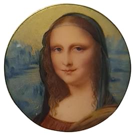 Autre Marque Spilla Mona Lisa in smalto blu e oro 18ct