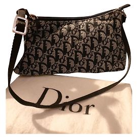Borsa Christian Dior in tela nera e bianca