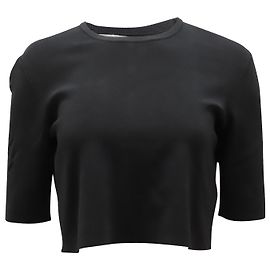 Autre Marque Lela Rose Top cropped canelado gola alta em seda artificial preta