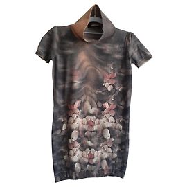 Roberto Cavalli Kleid aus Seide und Kaschmir Rosa Grau 38