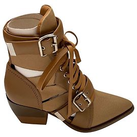 Botines Chloé Marrón Claro Piel y Lona 37.5