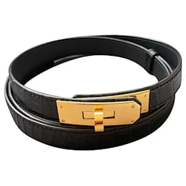 Cintura Hermès Kelly in pelle di alligatore nera