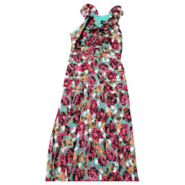 VESTIDO A MEDIDA CON VOLANTES Y FLORES DE SALONI EN RAYÓN MULTICOLOR - Autre Marque