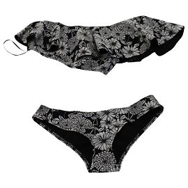 Lisa Marie Fernandez One-Shoulder-Bikini mit Blumenmuster aus schwarzem Polyamid
