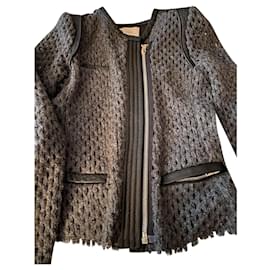 Iro Jacke aus Leder und Wolle Dunkelgrau